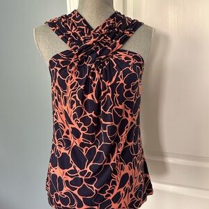 The Limited Outback Red Navy & Coral Tropical Print Sleeveless Blouse,sz M